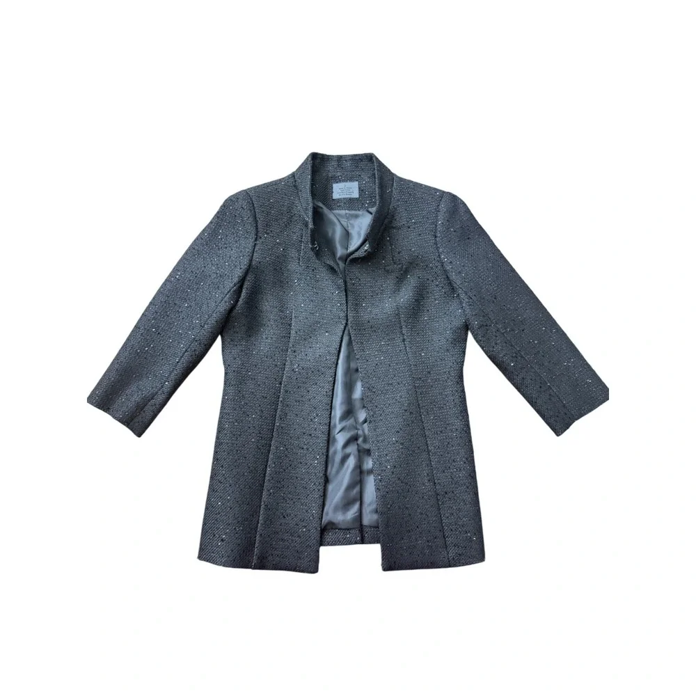Chanel Property Not For Resale Employee Uniform Jacket Sequin Tweed Grey Size 2